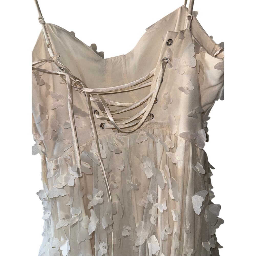NWT NATASHA BUTTERFLY MESH LACE UP MIDI DRESS - CREAM SIZE SMALL BRIDAL WEDDING - Picture 9 of 9